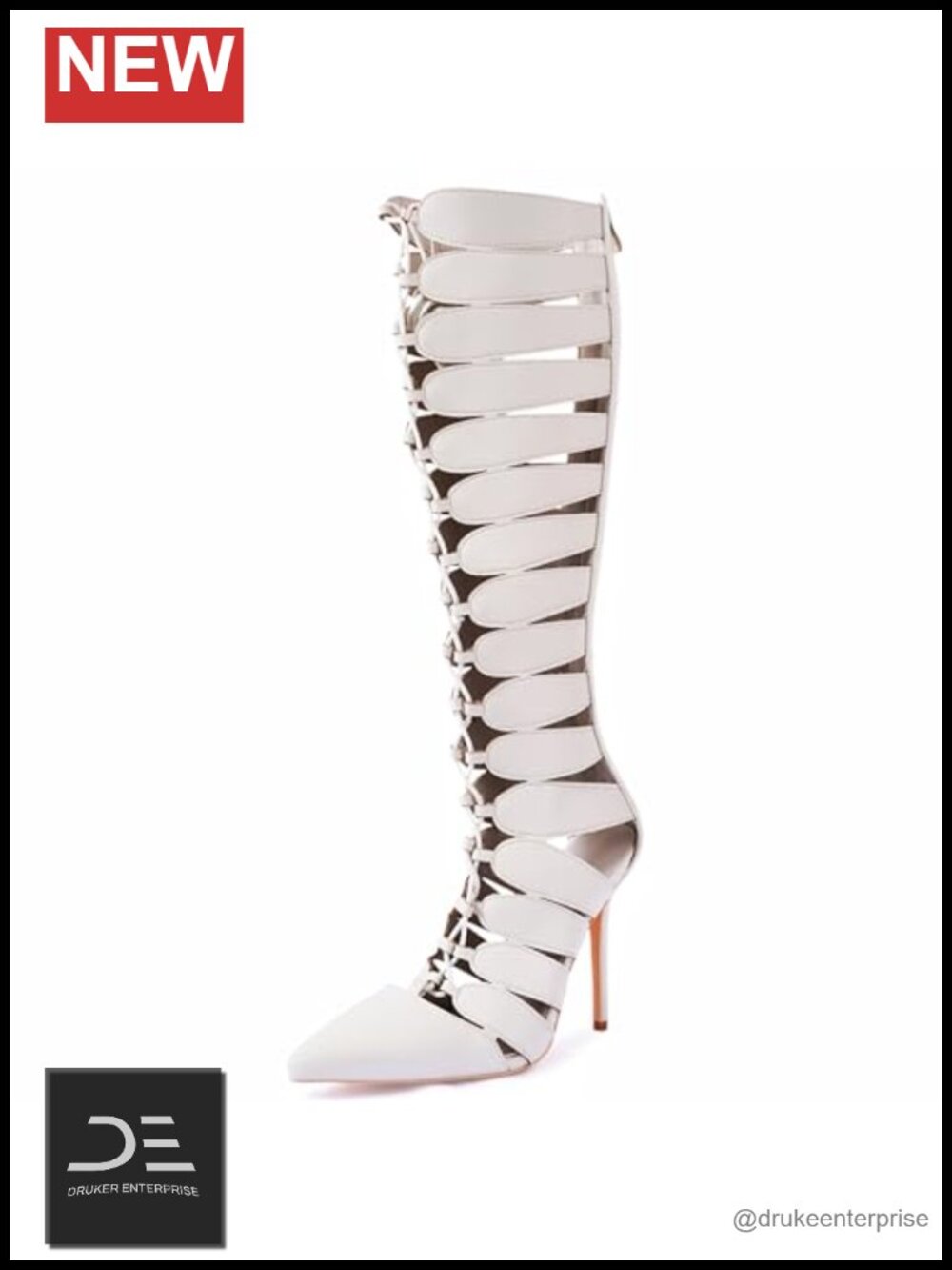 Faux Leather Lace-Up Knee High Stiletto Heels Women's
